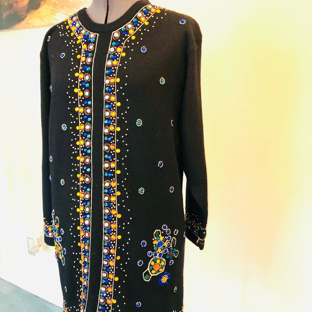 NWOT Carducci Hand Beaded Lamb Wool and Angora
long sweater / dress